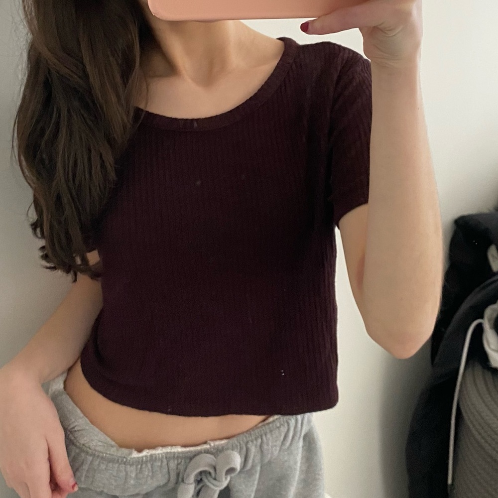 Brandy melville maroon ribbed crop top.